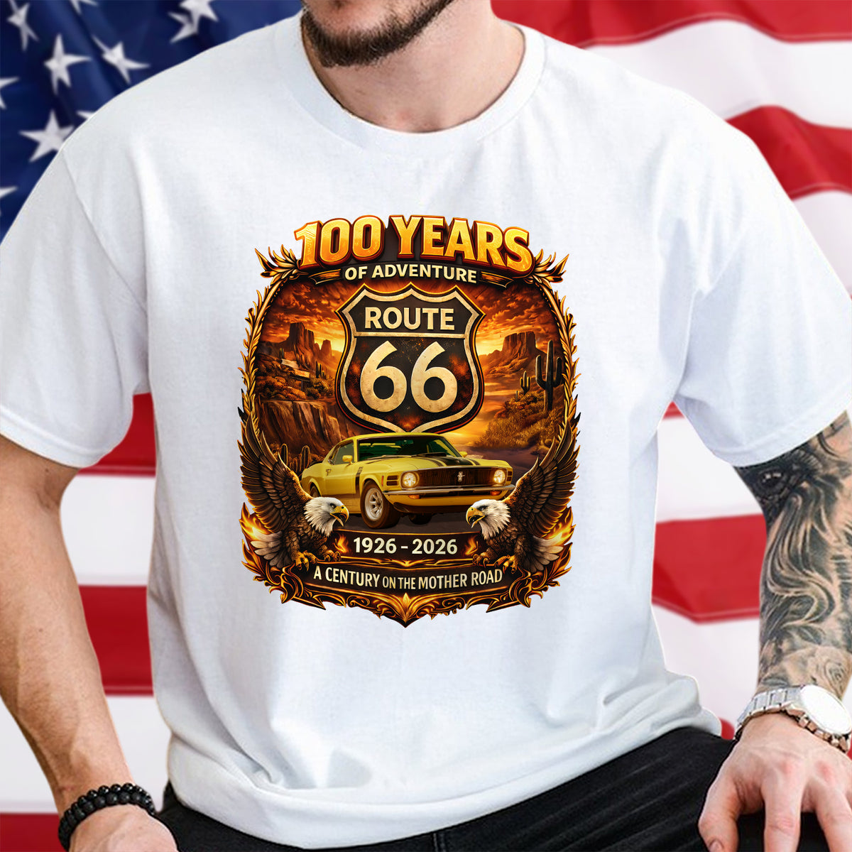 Custom Photo 100 Years Of Adventure Route 66 Car Bright Shirt For Car Lover TH10 898659