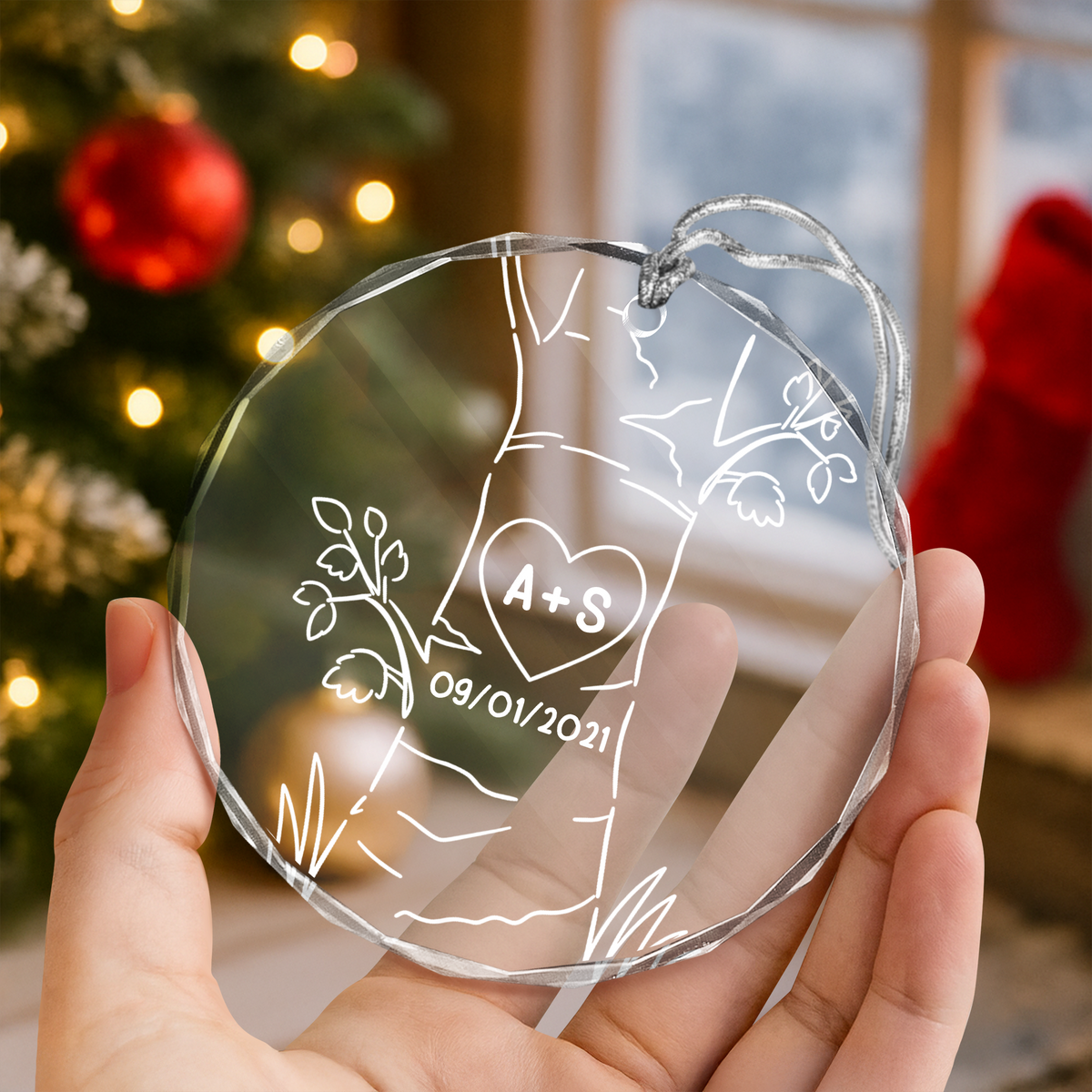 Custom Couple Names Wedding Anniversary Glass Ornament, Personalized Couple Keepsake Gift for Husband & Wife TH10 170779