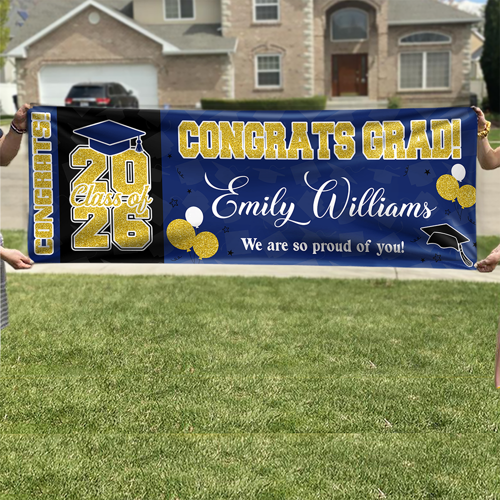 Custom Name Proud Of You Class Of 2026 Glitter Graduation Banner Personalized Party Decorations HO82 901946
