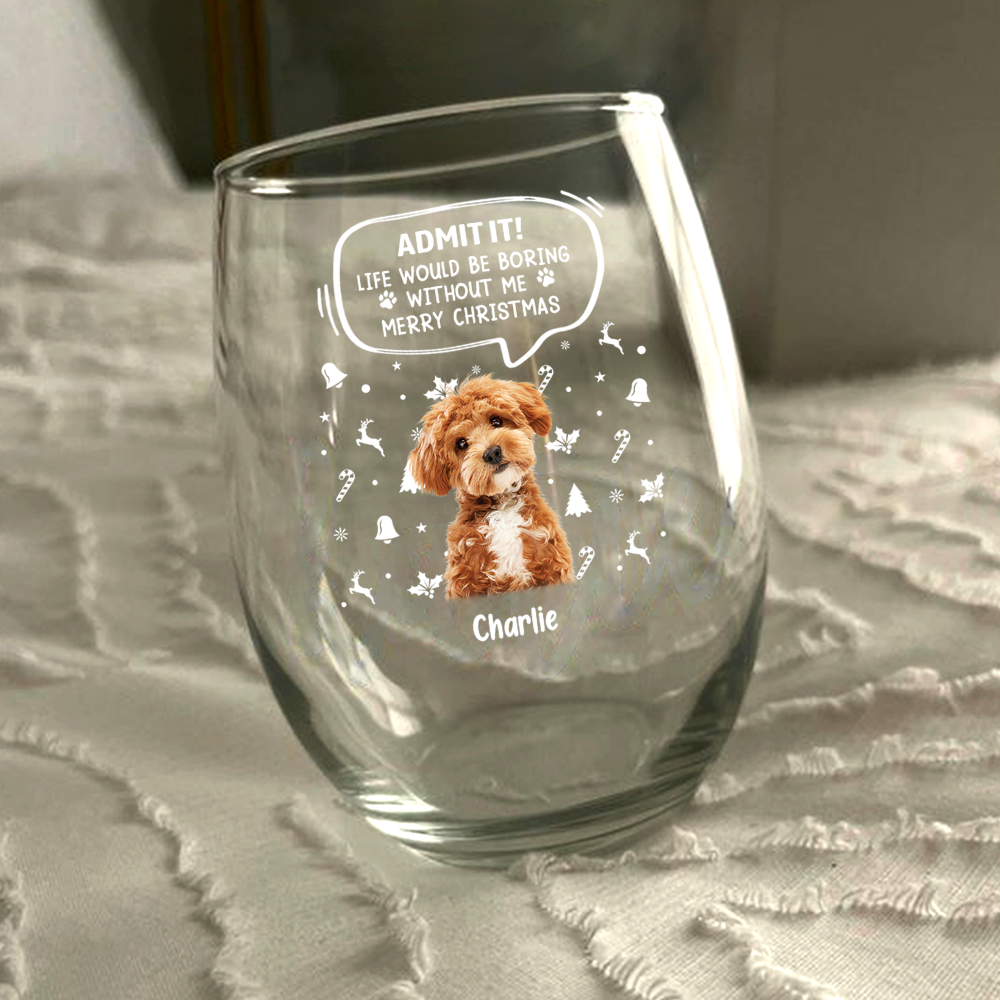 Custom Pet Photo Life Would Be Boring Without Me Wine Glass CH07 896418