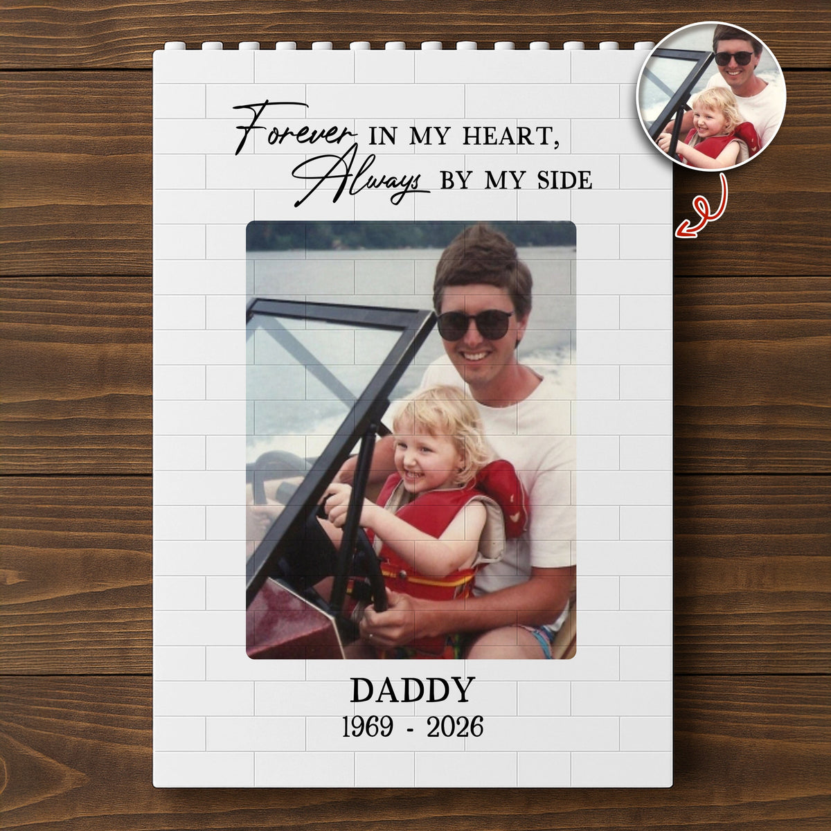 Custom Photo Forever In My Heart, Always By My Side Memorial Building Brick Block – Loss Of Dad Gift HA75 921380