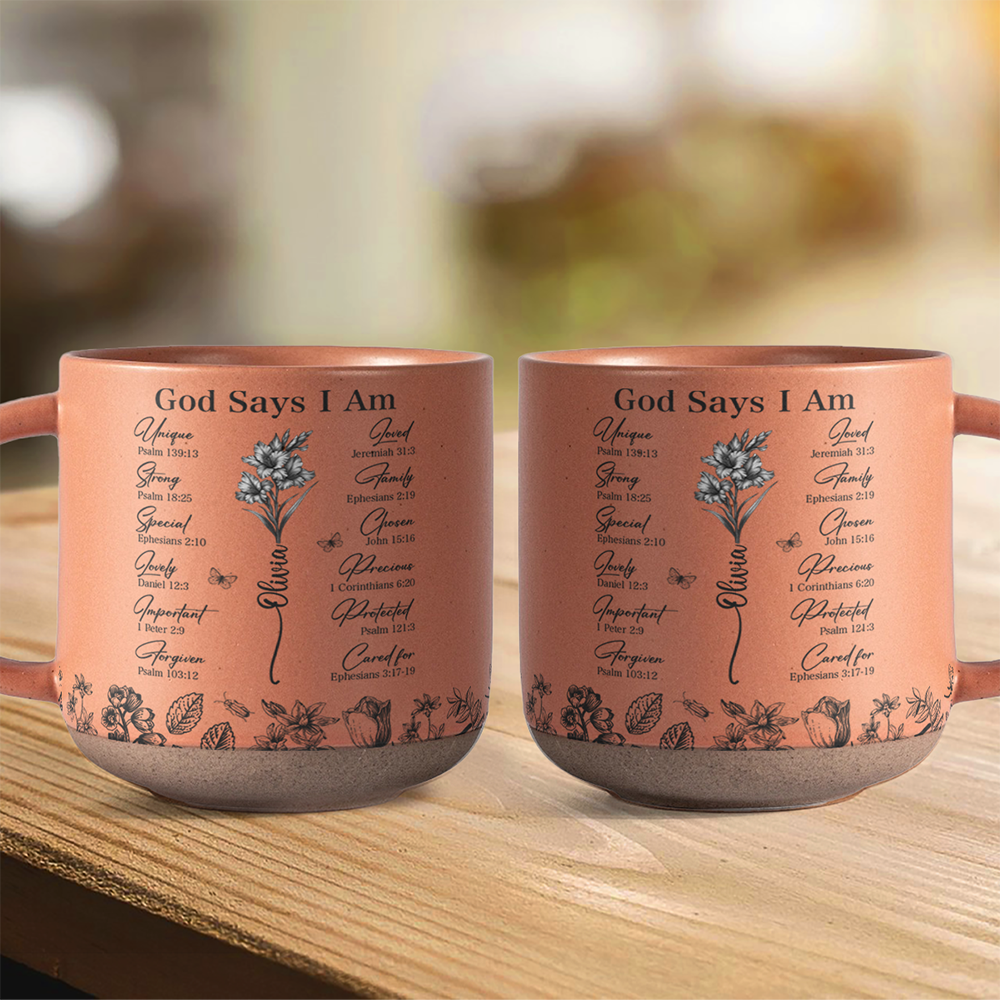 God Says You Are Christian Gift Toile De Jouy Birth Flower Pottery Mug HO82 894638