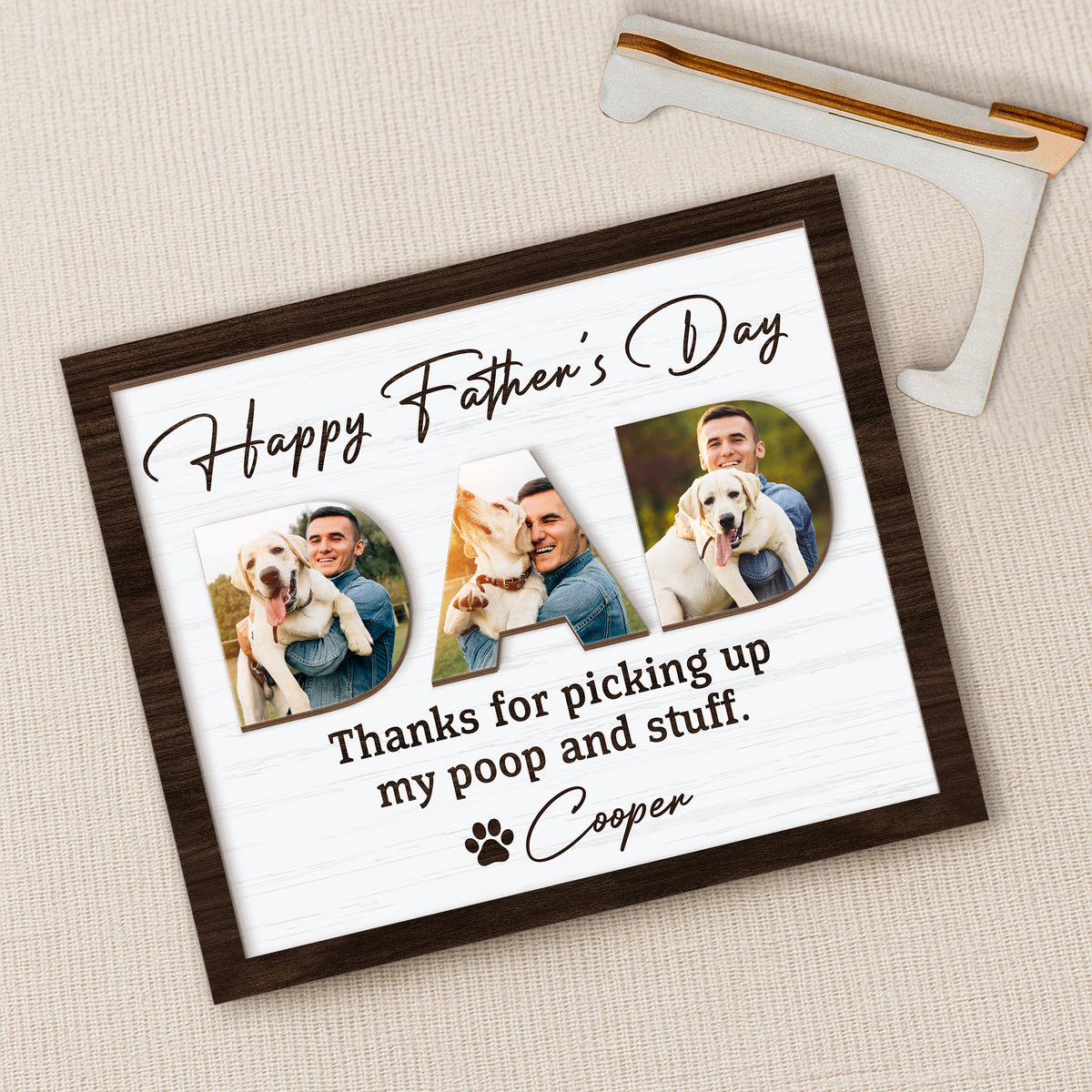 Upload Photo Happy Father's Day, Dog 2-Layered Wooden Plaque With Stand HA75 892518