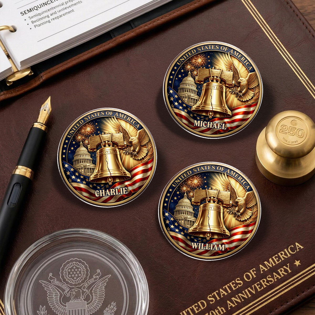 Custom Name USA Semiquincentennial 1776-2026 Liberty Bell & Eagle Badge Acrylic Pin HO82 901824