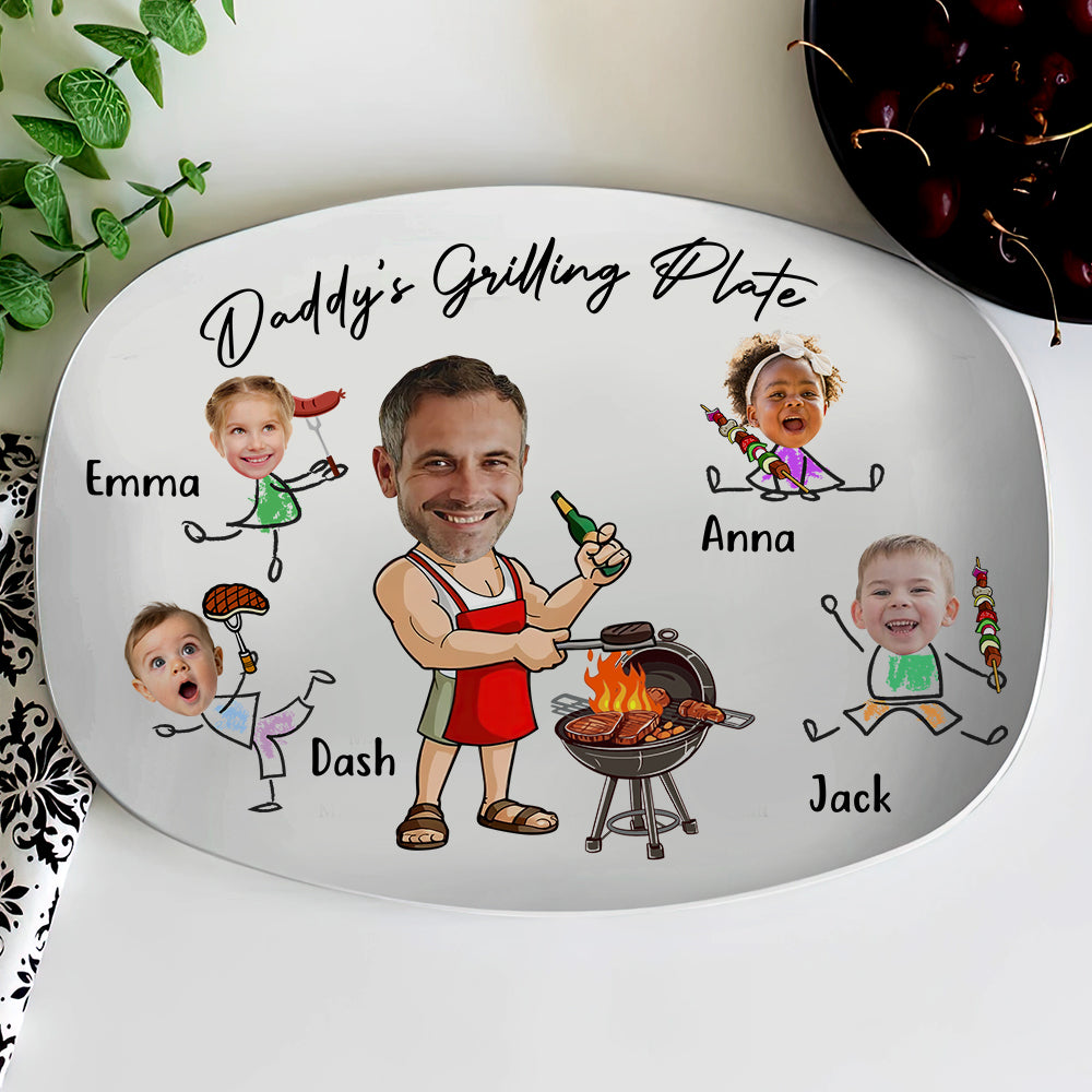 Custom Funny Face Daddy's Grilling Plate Platter Father's Day Gift CH07 895866