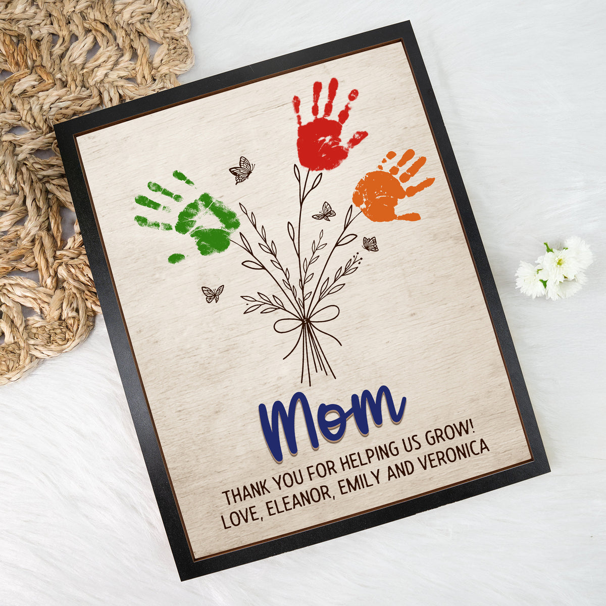 Personalized Flower Handprint Sign 2-Layered Wooden Plaque With Stand Gift For Mother's Day CH07 910836
