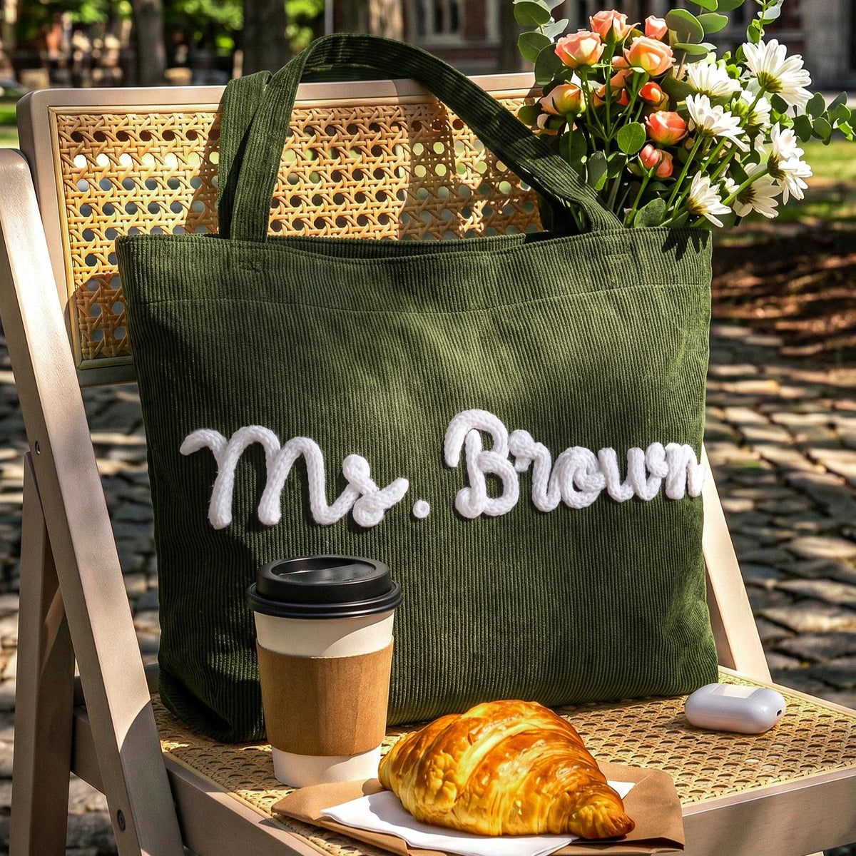 Personalized Mrs. Corduroy Yarn Tote Bag, Teacher Appreciation Gift LM32 669275