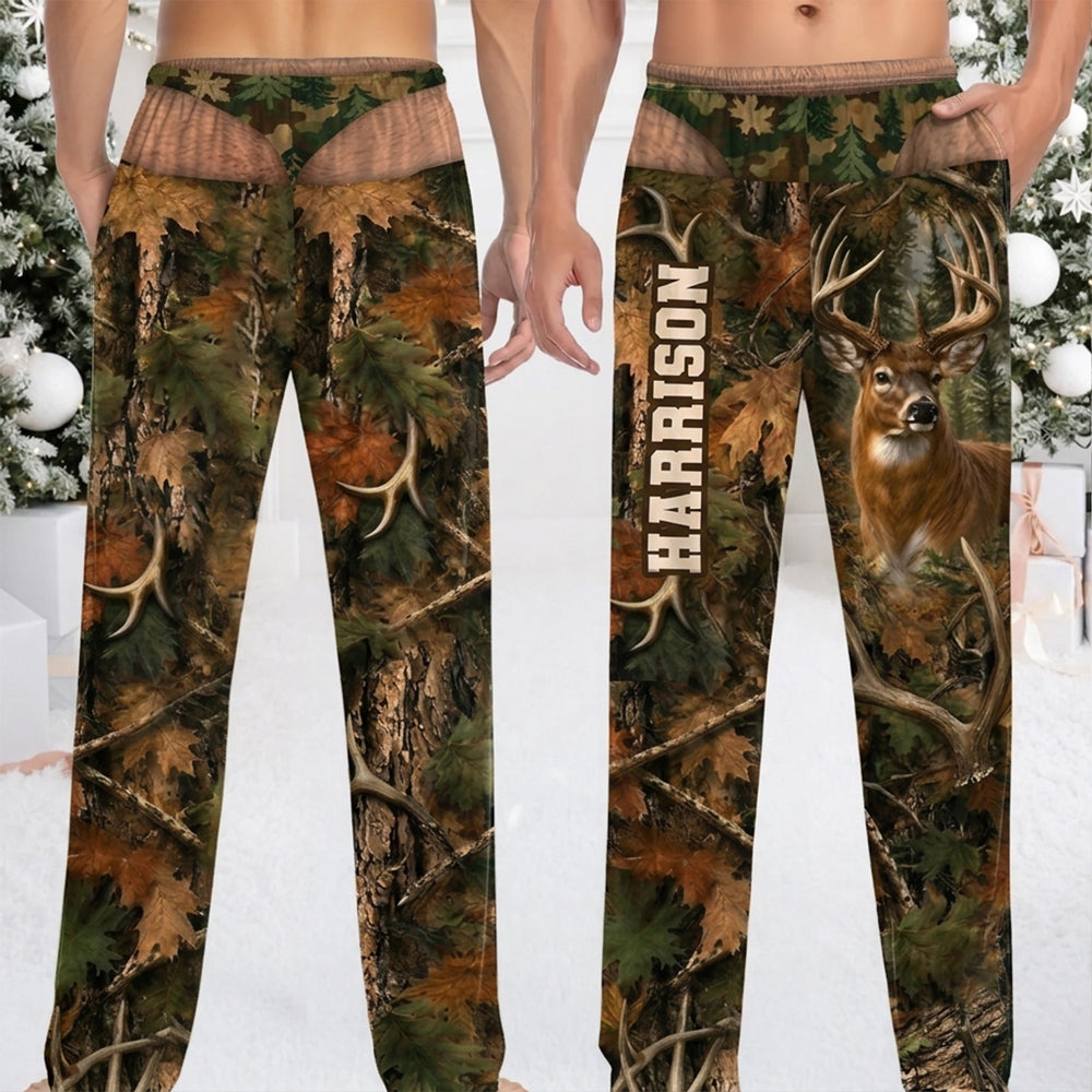 Custom Name Buck Deer Camouflage Pajamas Pants Gifts for Men HO82 904162