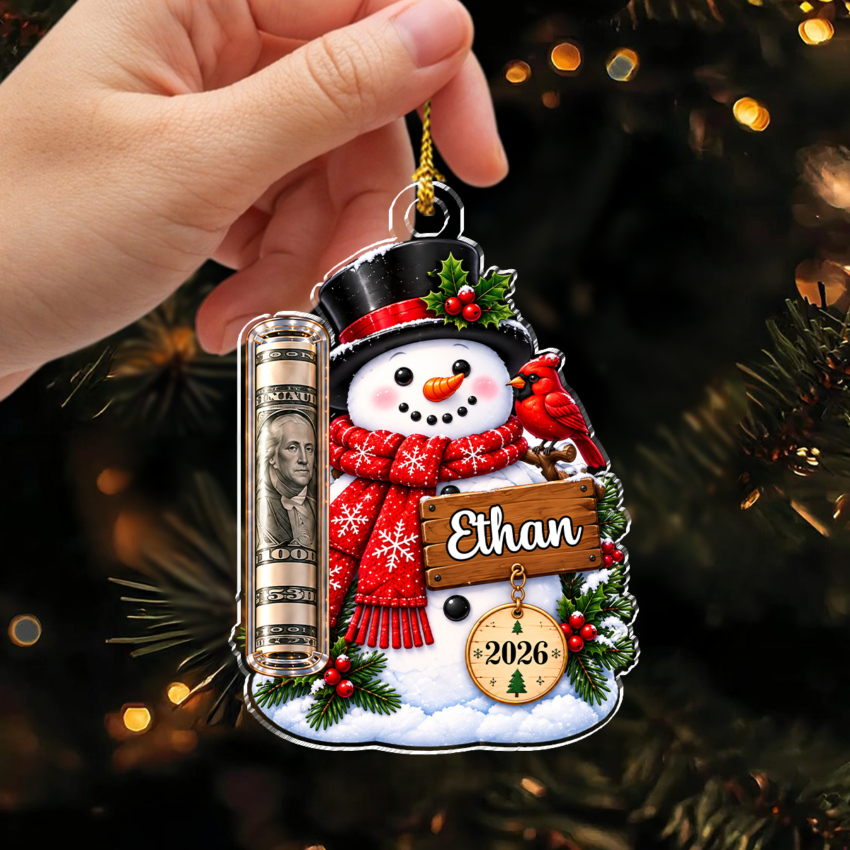 Personalized Christmas Acrylic Money Holder, Christmas Tree Keepsake CH07 180820
