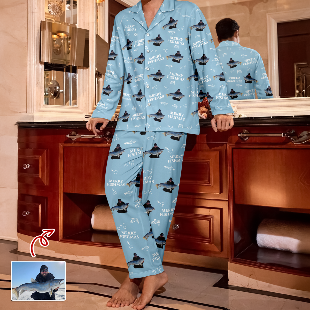 Custom Photo Merry Fishmas Pajamas Christmas Gift For Fishing Lovers, Fisherman HA75 898252