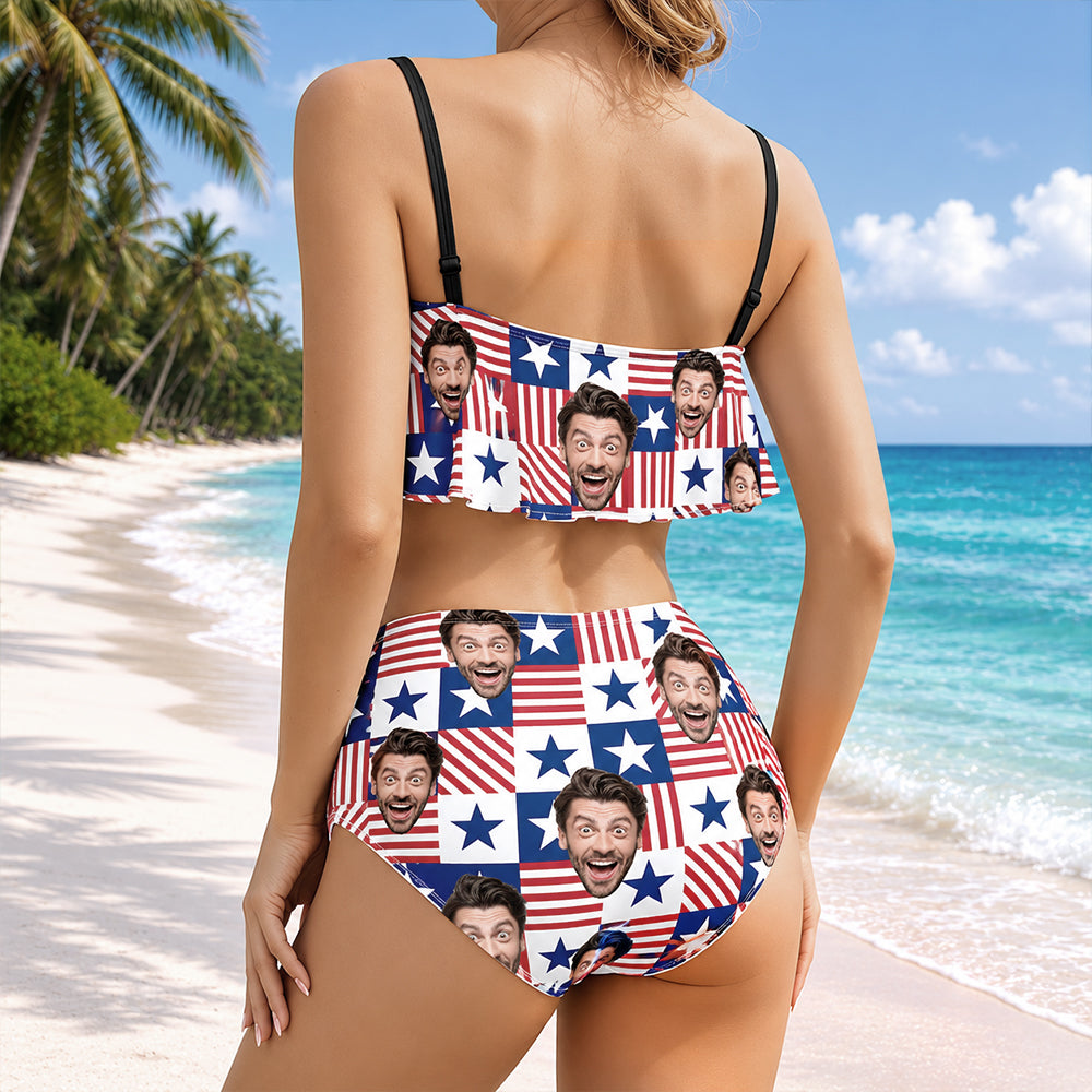 Custom Photo American Flag Bikini Swimsuit Gift for Women LM32 899877