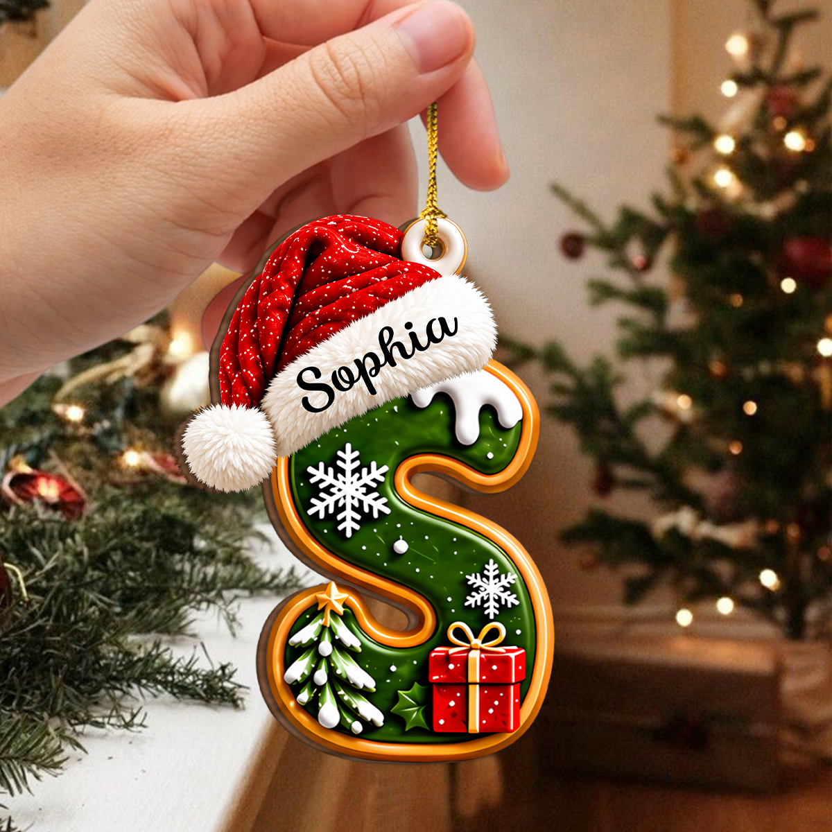 Custom Initial Name Santa Hat Wooden Ornament Christmas Tree Decoration, Holiday Gift LM32 670093