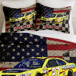 Personalized Racing Photo Checkered Flag Bedding Set Gift For Car Lovers CH07 899918