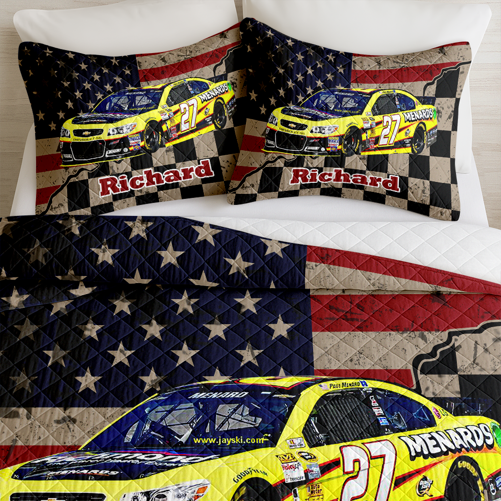 Personalized Racing Photo Checkered Flag Bedding Set Gift For Car Lovers CH07 899918