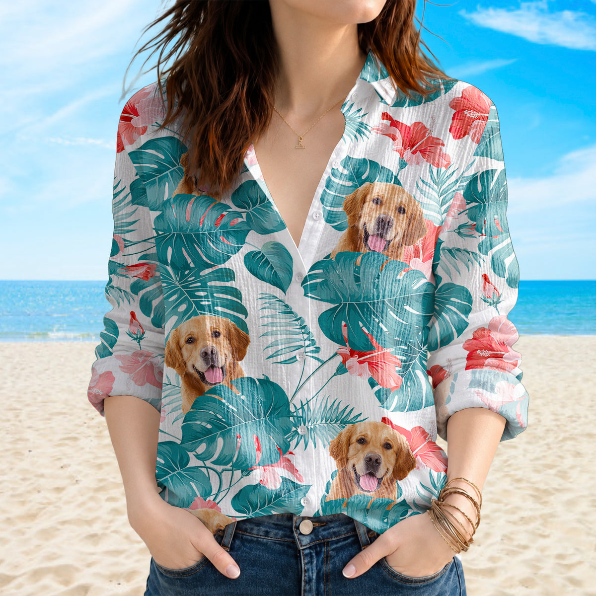 Custom Pet Photo Tropical Blouse Shirt Pet Lover Summer Gift TH10 170161