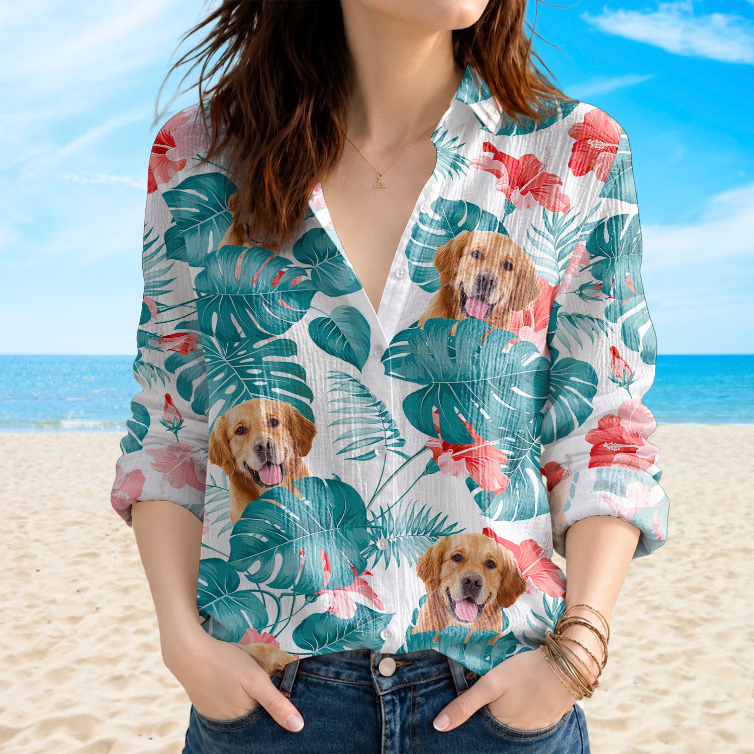 Custom Pet Photo Tropical Blouse Shirt Pet Lover Summer Gift TH10 170161