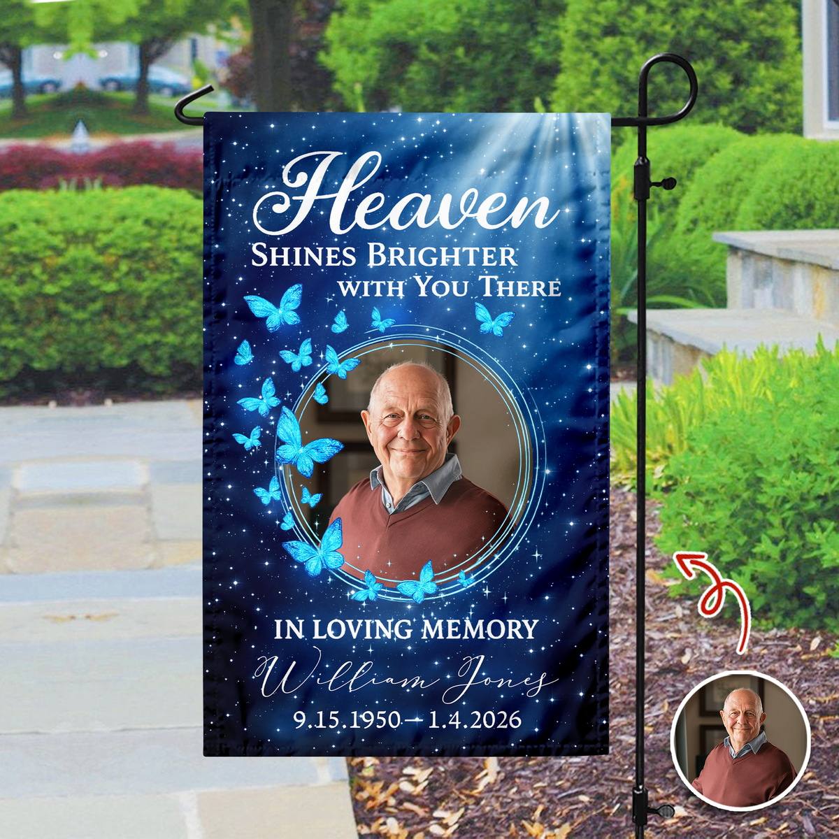 Custom Photo Heaven Shines Brighter With You There Personalized Memorial Garden Flag HA75 898898