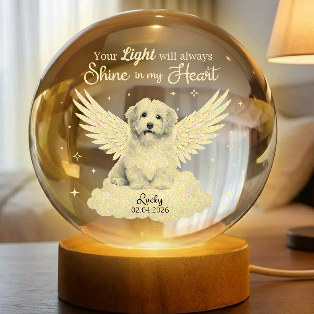 Custom Photo Dog Cat Pet Your Light Will Always Shine In My Heart Memorial Engraved Crystal Ball LED Night Light HO82 901434