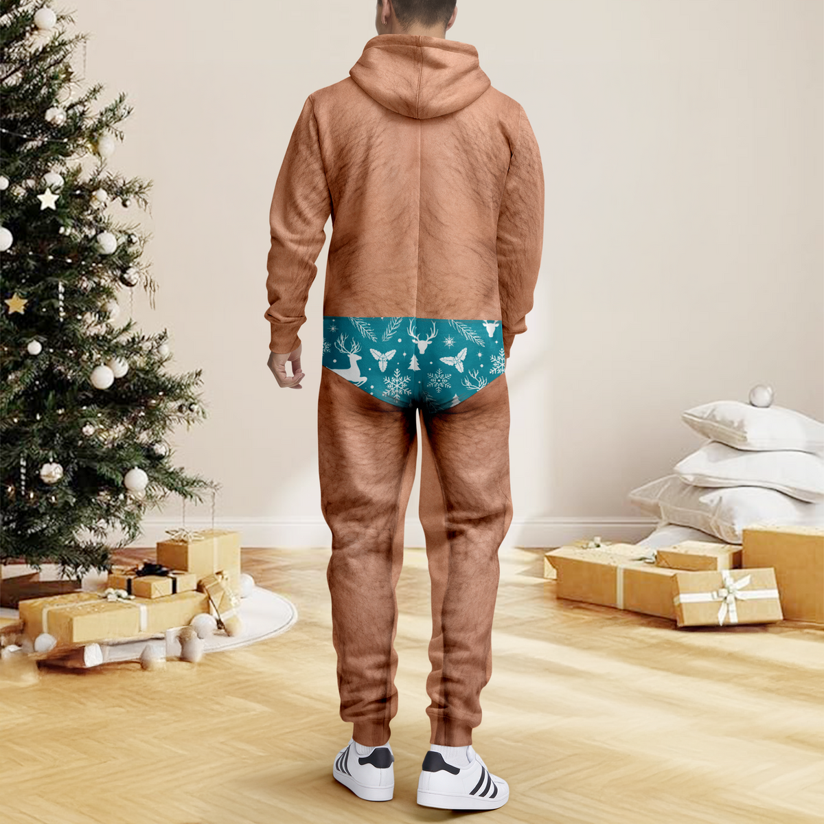Personalized Funny Hairy Chest Men's Christmas Pattern Underwear Onesie Pajamas HO82 903686