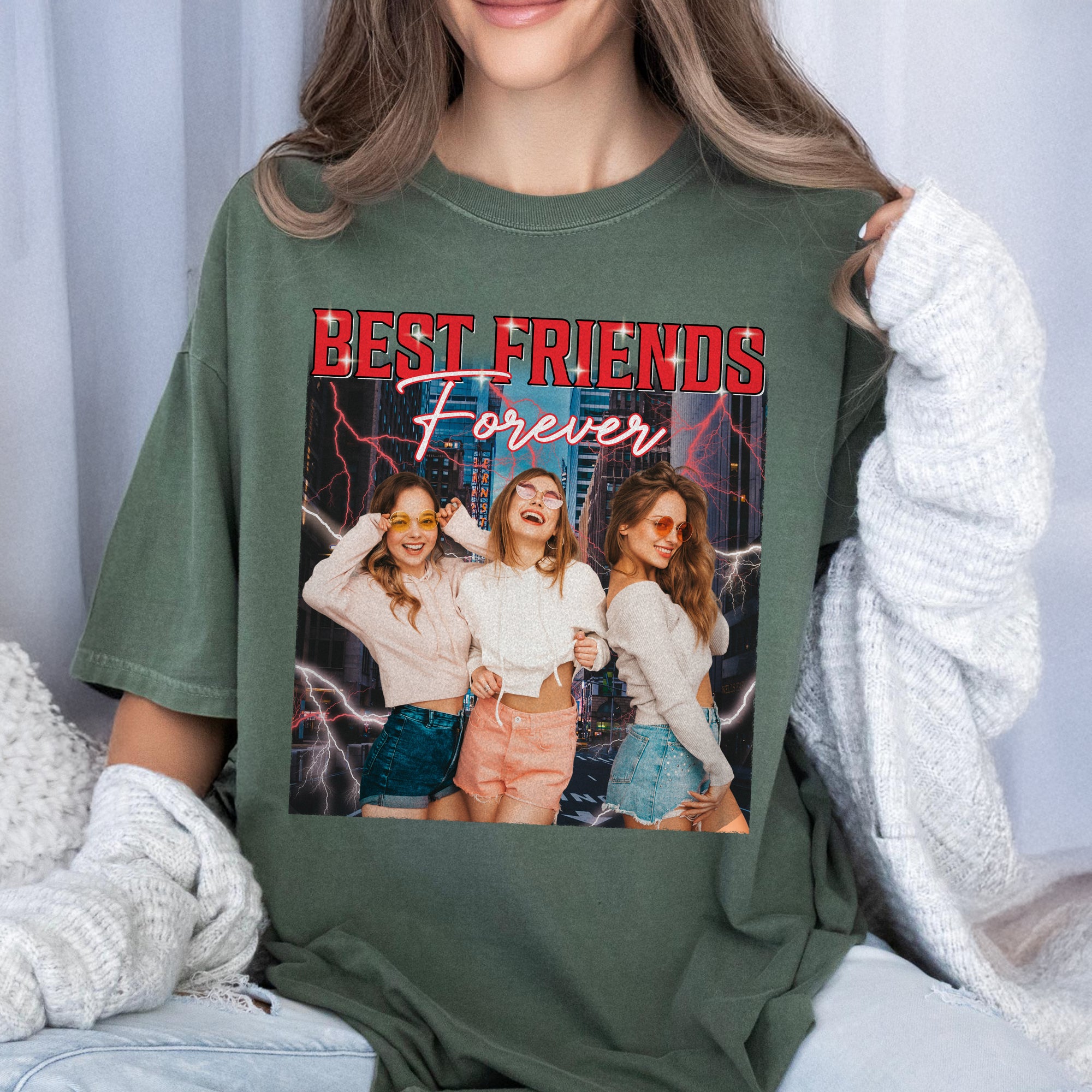 Custom Portrait Photo Best Friend Forever Vintage Style Bestie Comfort Shirt HO82 894896