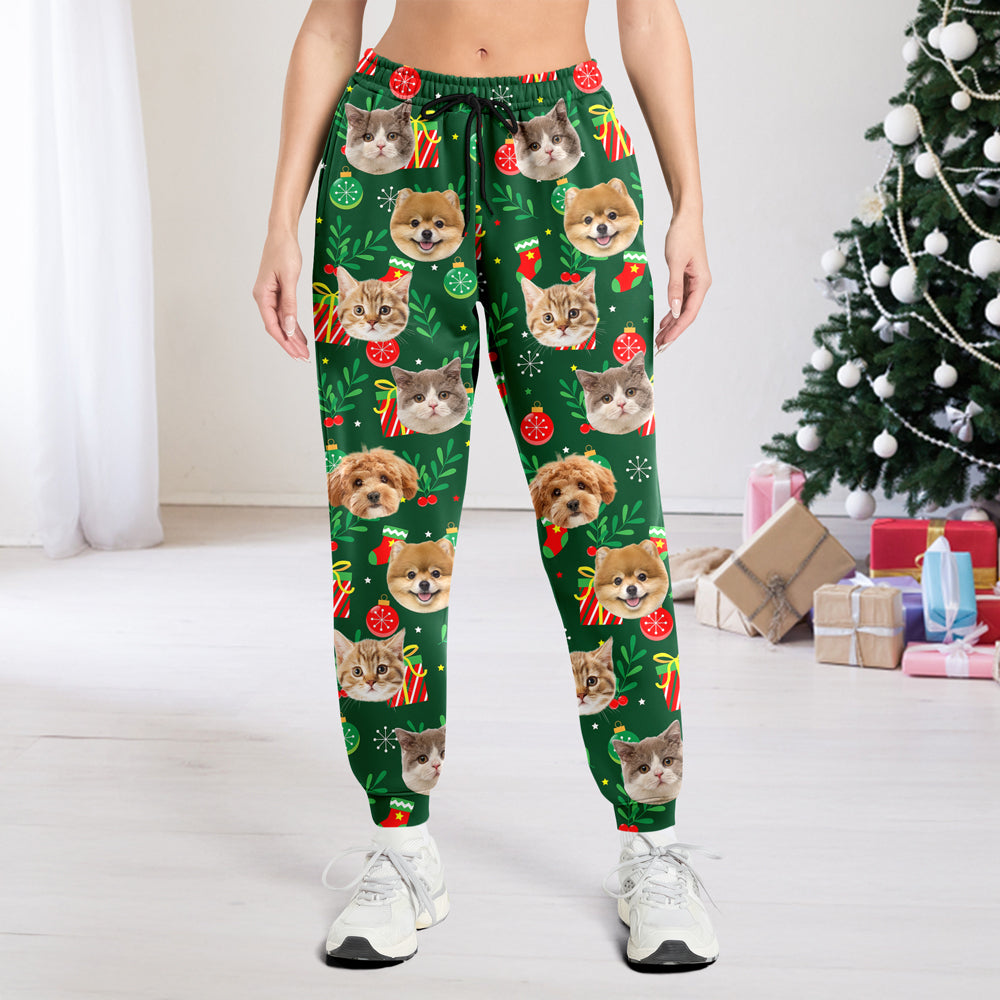 Custom Dog Cat Photo Christmas Pattern Sweatpants, Funny Holiday Gift for Pet Lovers LM32 670105