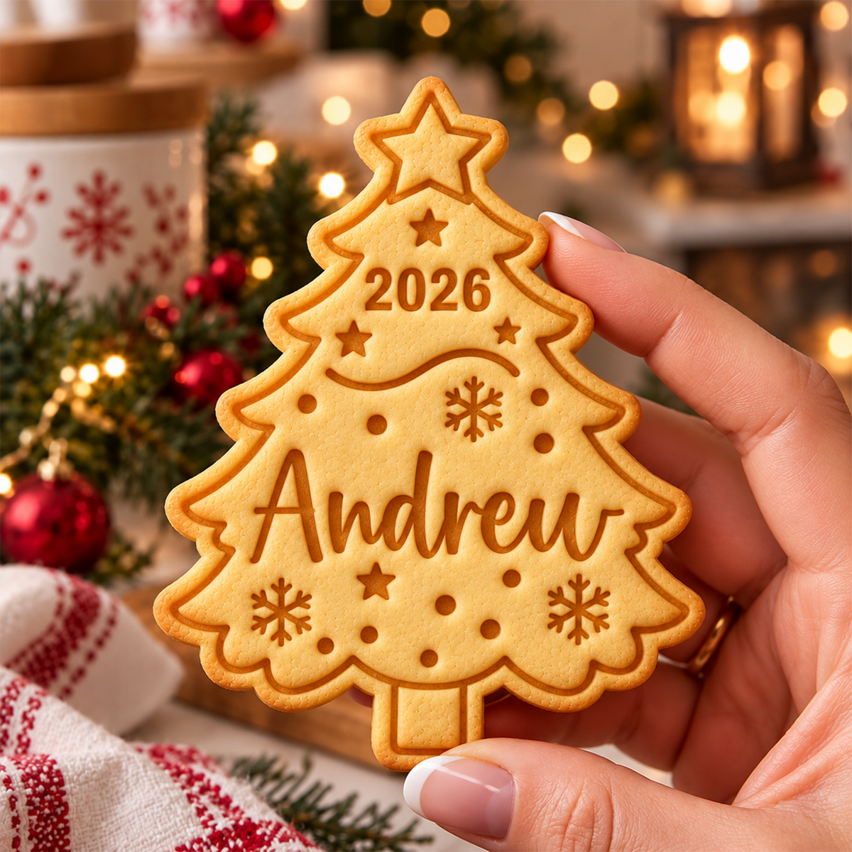 Personalized Name Merry Christmas - Christmas Tree Shaped Cookie Stamp HA75 57016