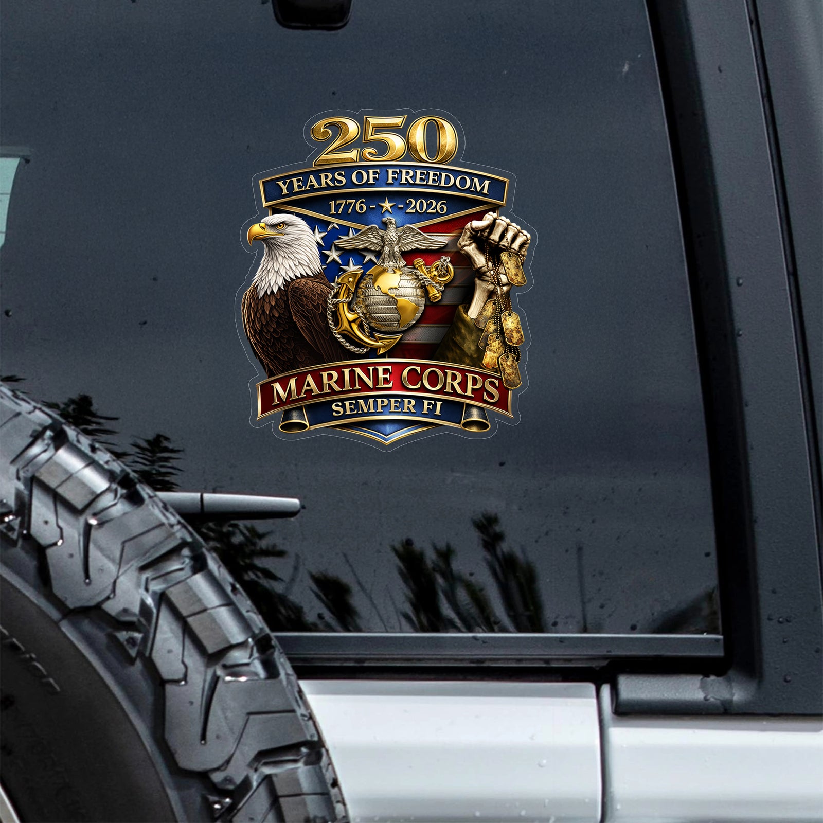 Personalized Military Branch 250 Years Of Freedom 1776–2026 Car Window Decal Sticker HO82 902036