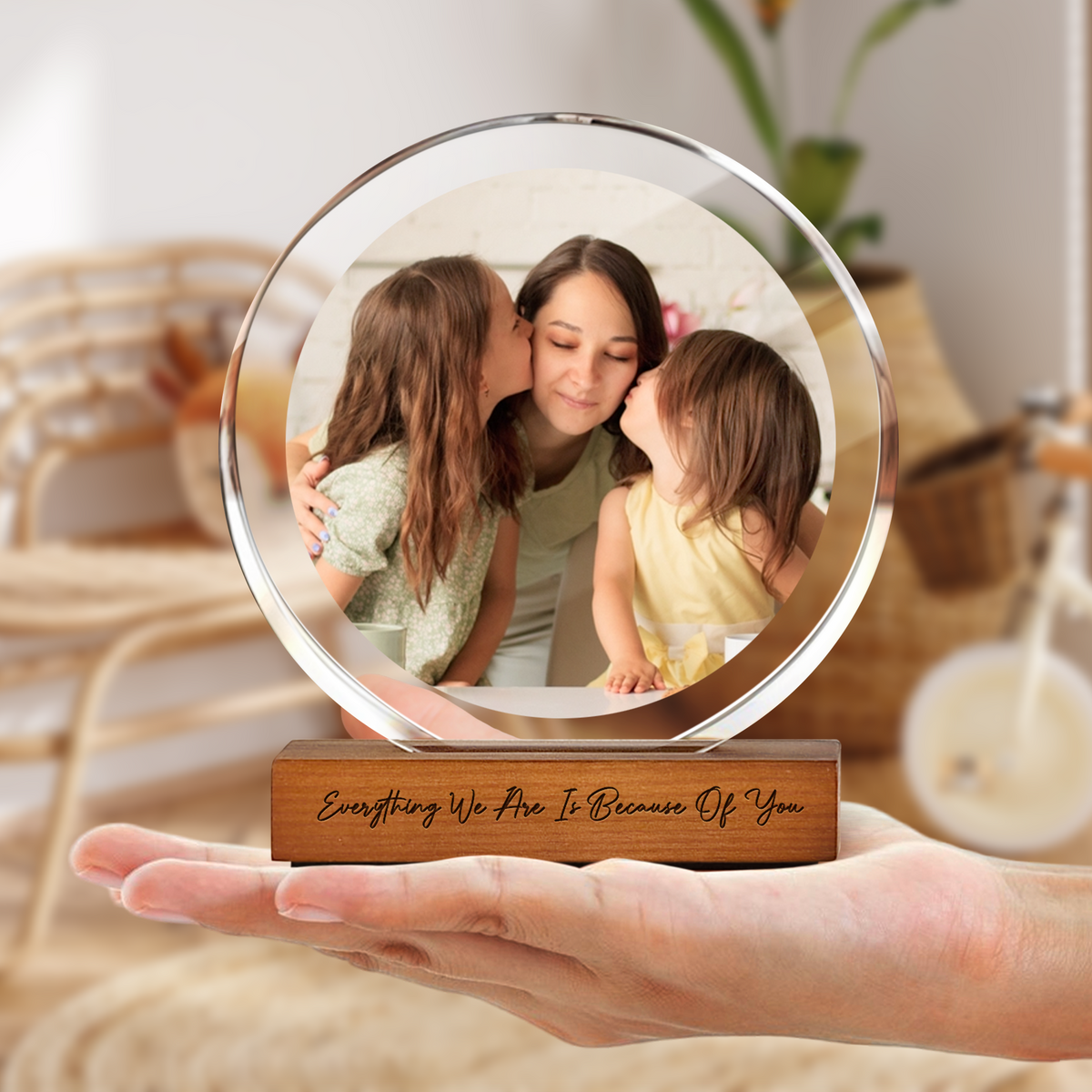 Custom Portrait Mom & Kid Photo Round Acrylic Frame Block - Personalized Gift for Mom, Mother's Day HO82 901494