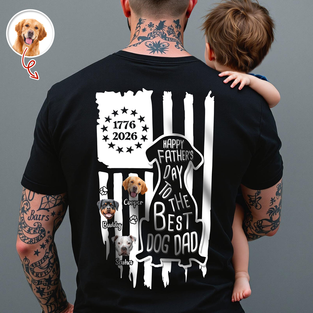 Custom Photo Happy Father's Day To Best Dog Dad Flag Back Dark Shirt HO82 902804