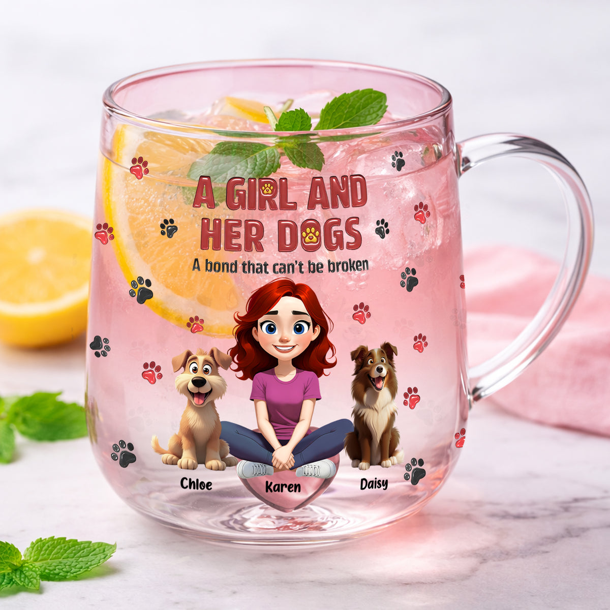 Personalized A Girl And Her Dog Pink Gradient Glass Mug - Gift For Dog Mom, Mother's Day HO82 901760