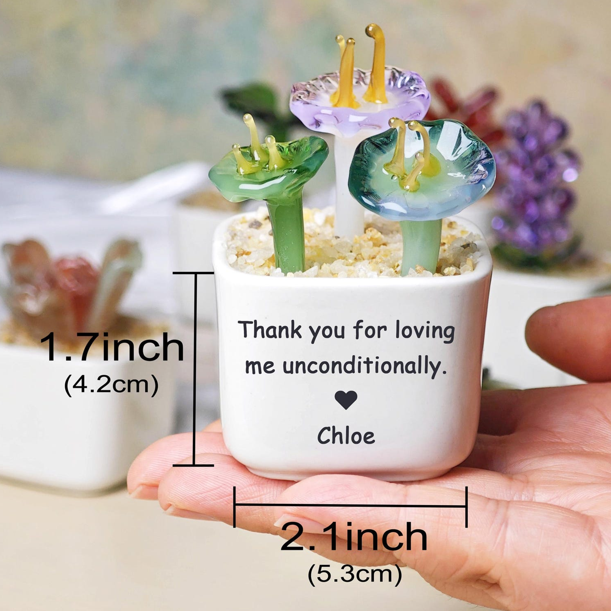 teacher appreciation succulent plant Personalized Thank You for Helping Me Grow Tulip Glass Flower Pot - Teacher Appreciation, Succulent Cactus Figurine, Valentine's Day