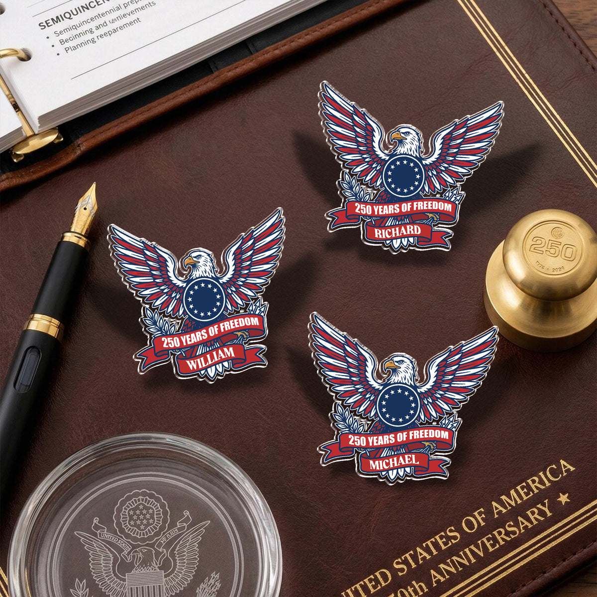 Eagle USA 250th Anniversary 1776-2026 Semiquincentennial Patriotic Acrylic Pin HO82 901802