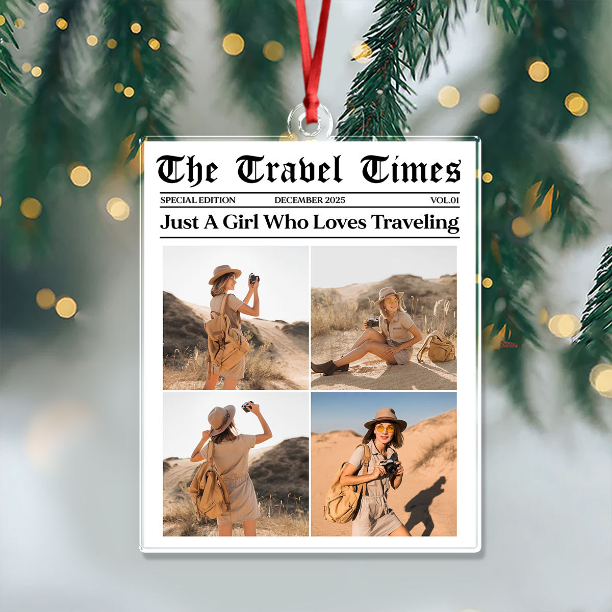 Just A Girl Who Loves Traveling - Custom Photo Acrylic Ornament Personalized Gift For Travel Lovers CH07 899312