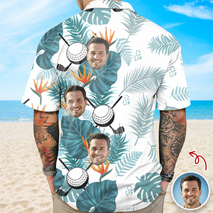 Custom Golfer Photo Tropical Leaf Pattern Hawaiian Shirt CH07 899872