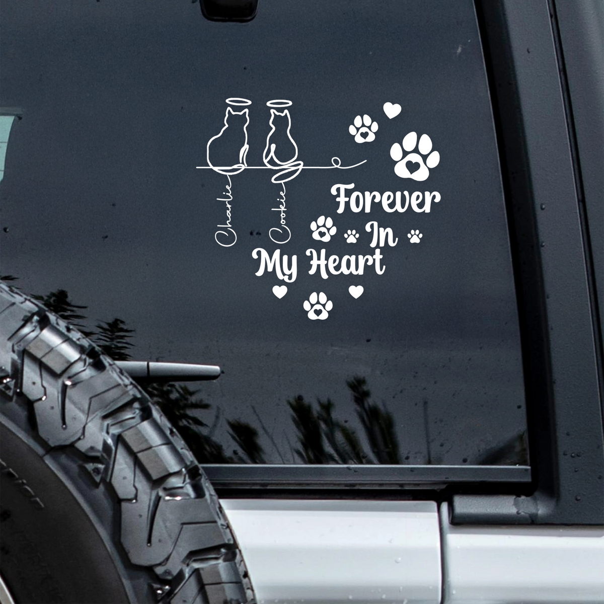 Personalized Forever In Our Hearts Car Window Decal Sticker Gift For Dog Cat Lovers CH07 910258