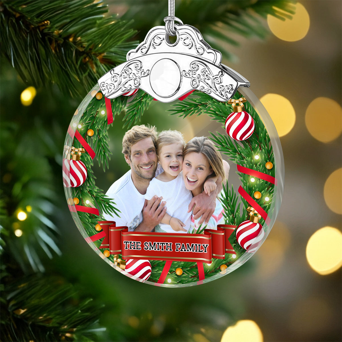 Custom Family Photo Metal Top Glass Ornament For Christmas TH10 894889