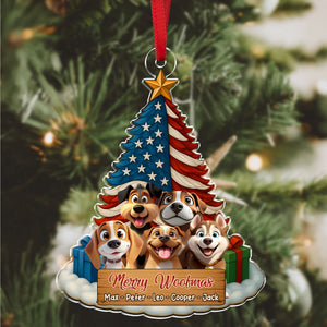 Custom Cute 3D Dog US Flag Christmas Tree Acrylic Ornament For Dog Lovers HA75 898066