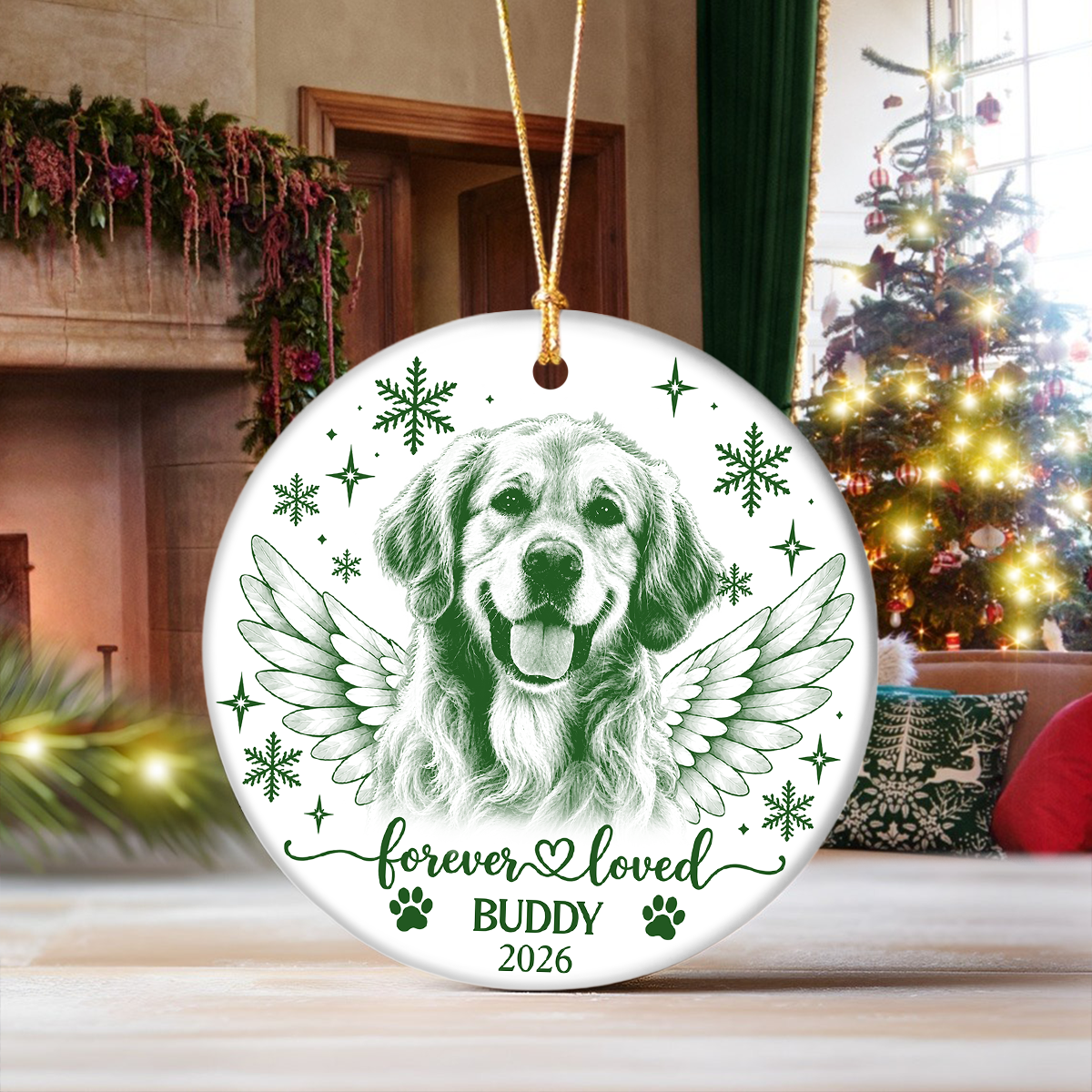 Custom Dog Photo Forever Loved Memorial Ceramic Ornament HA75 919196