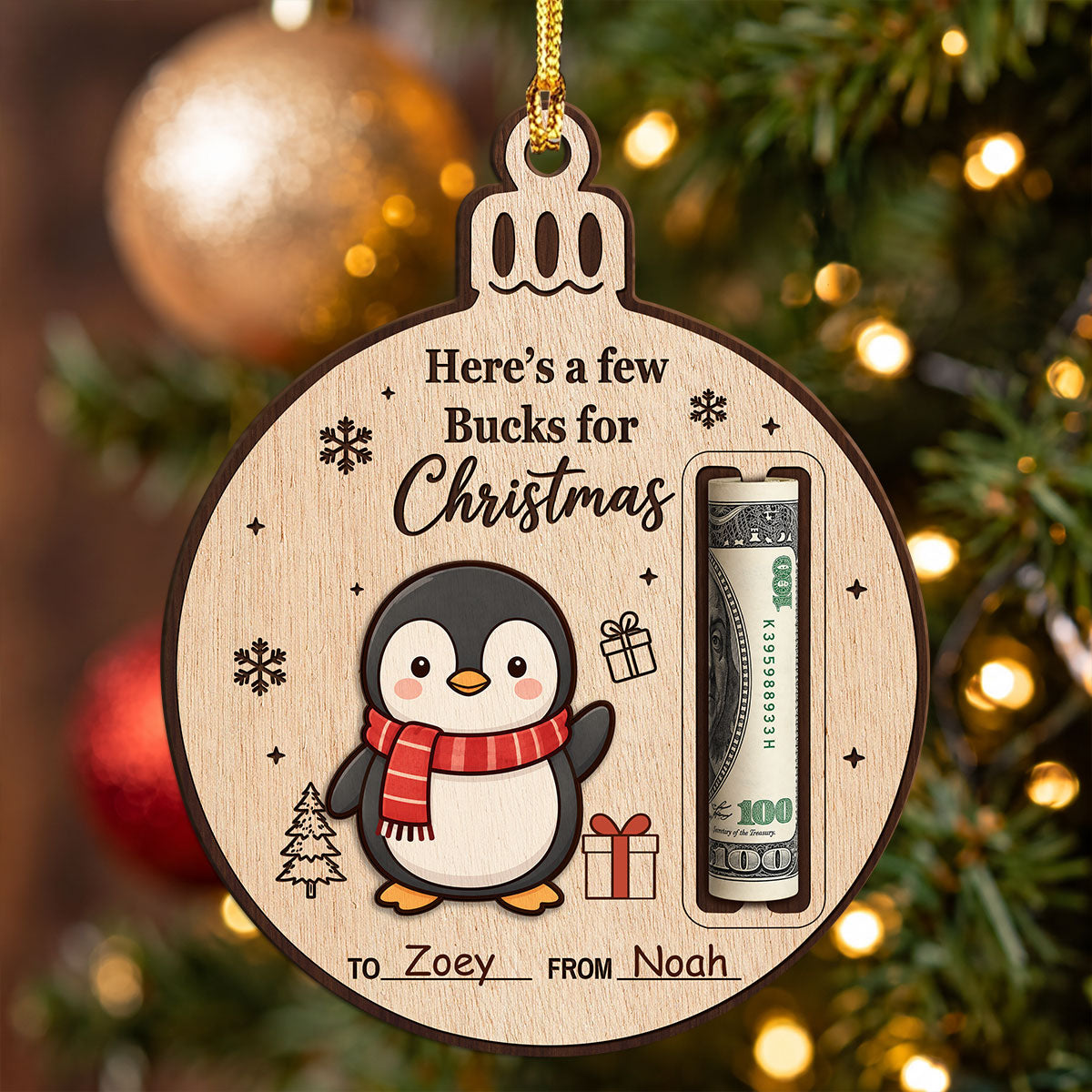 Personalized Here’s a Few Bucks for Christmas Wood Money Holder Ornament LM32 670069
