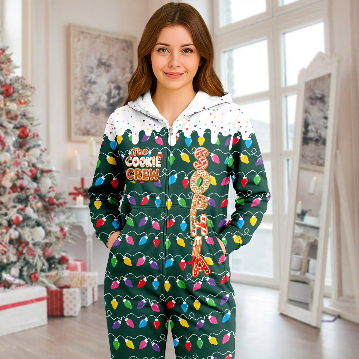 Personalized Funny Gingerbread Cookie Christmas Lights Onesie Pajamas HO82 903680