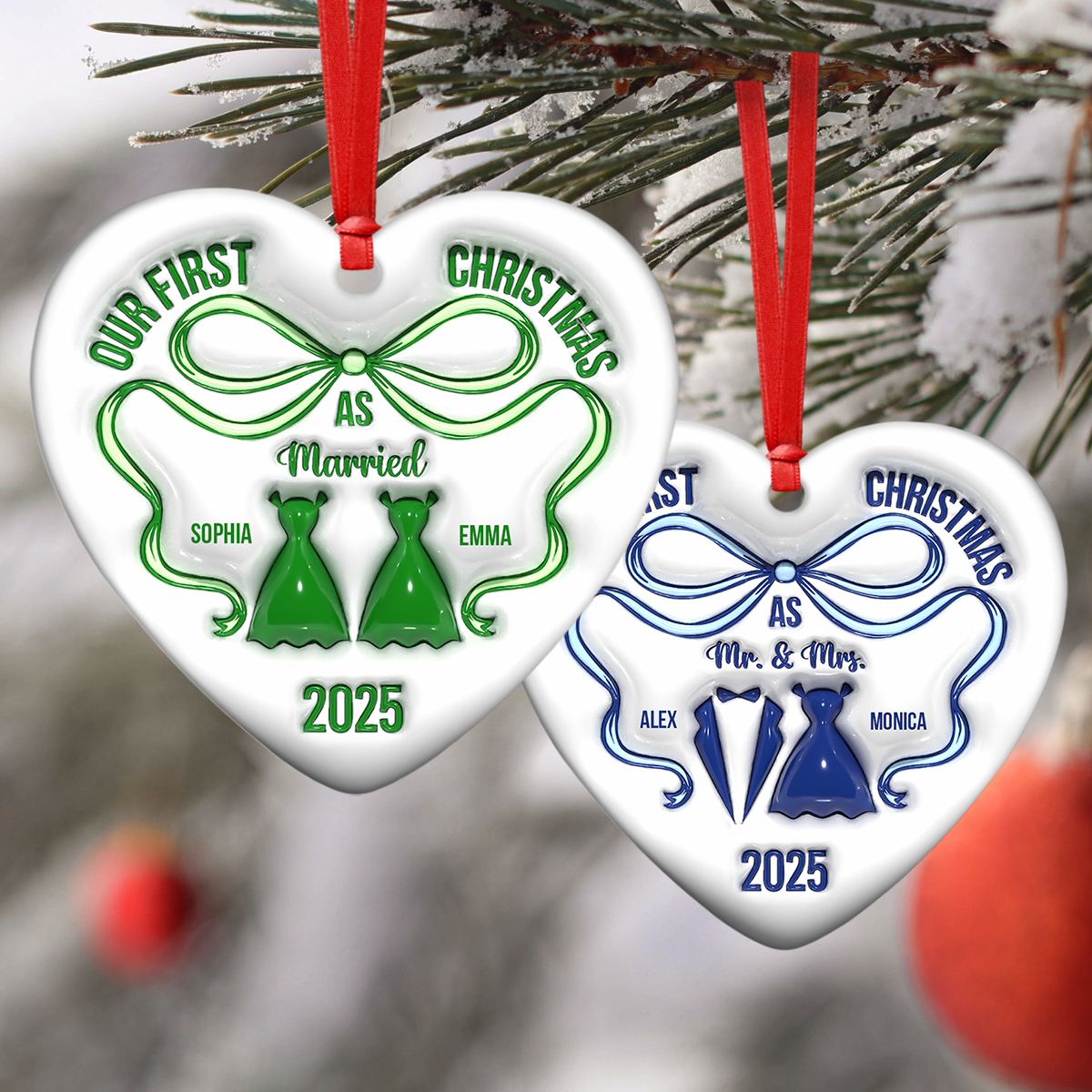 Mr And Mrs Blue - Personalized 3D Inflated Effect Heart Shaped Ceramic Ornament LM32 895379