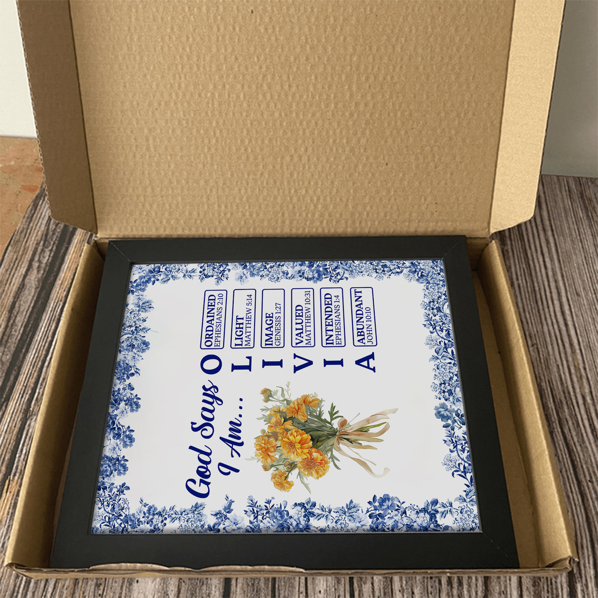 Custom Name Letter God Says I Am Flower Toile De Jouy Style Picture Frame LM32 895389