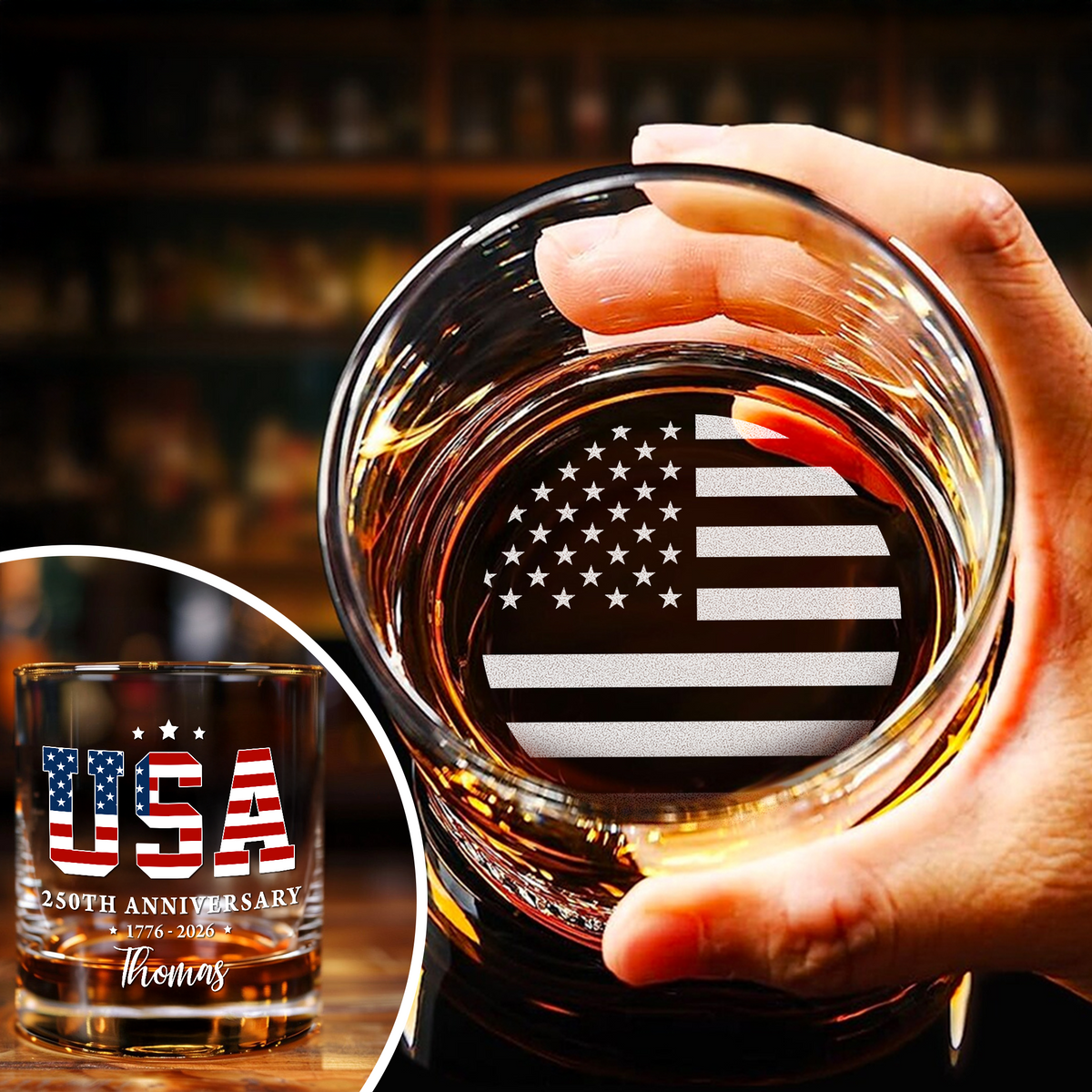 Custom Name USA 250th Anniversary 1776-2026 Engraved Whiskey Glass Independence Day Gift LM32 897959