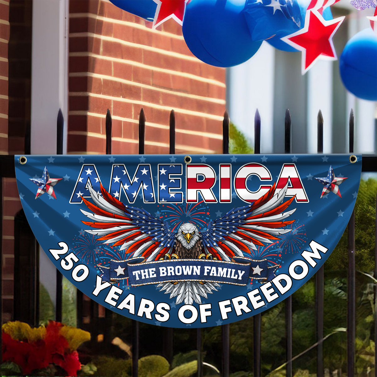 Custom Family Name America 250 Years of Freedom Non-Pleated Fan Flag CH07 910570