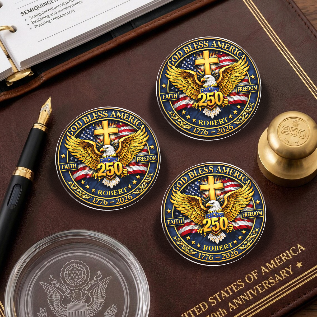 Custom Name God Bless America 250th Anniversary 1776 - 2026 Acrylic Pin CH07 911110