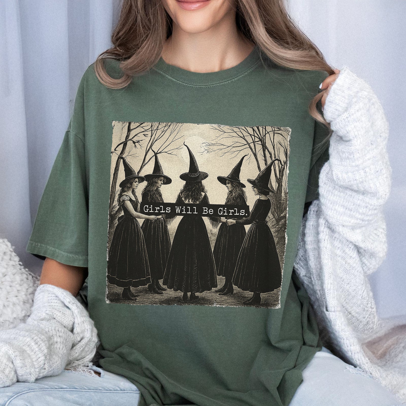 Girls Will Be Girls Witch Vintage Halloween Women Comfort Shirt, Gift For Bestie, Sisters HO82 894922
