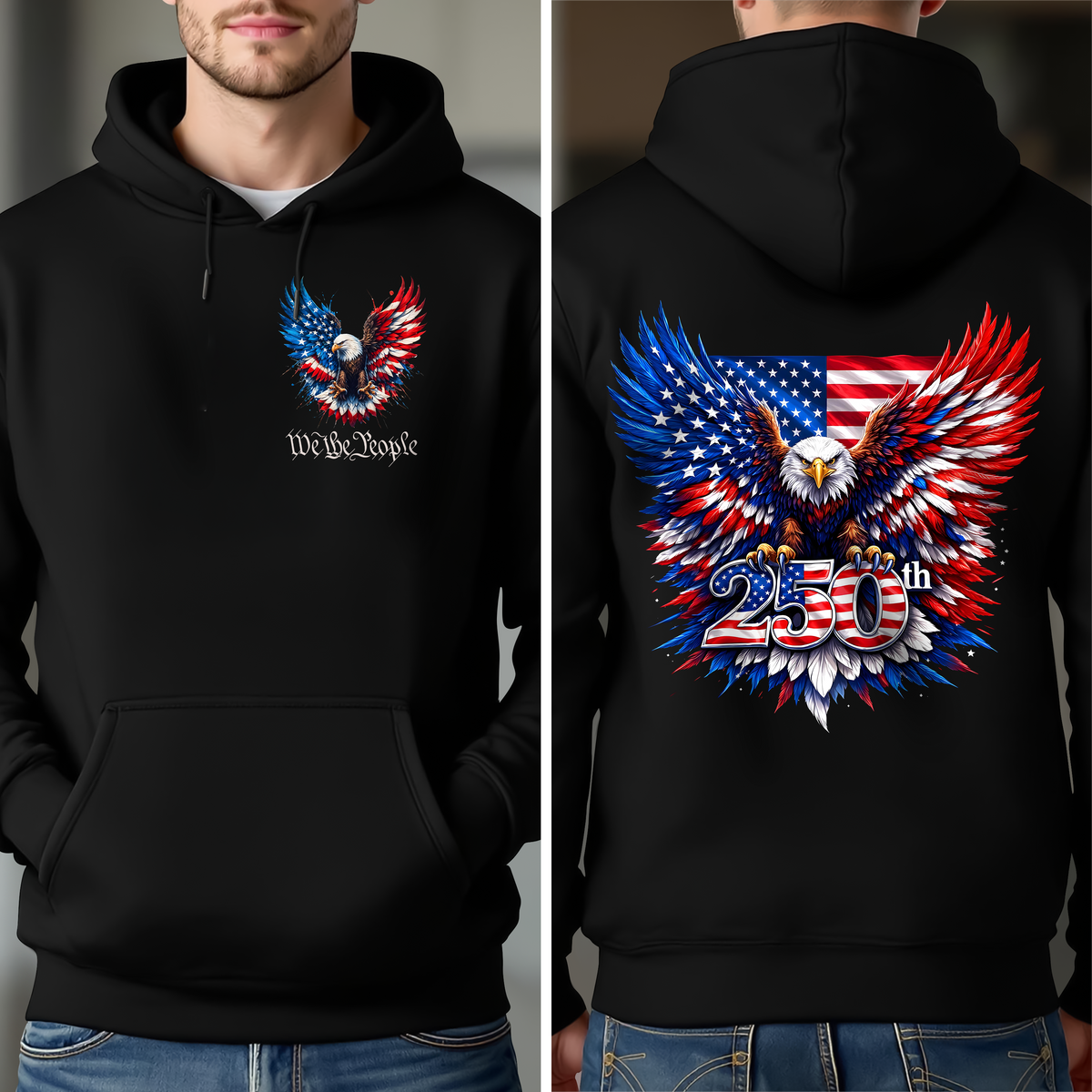 250 Years American 250th Anniversary Back & Front Shirt USA Flag We The People Dark Shirt CH07 910954