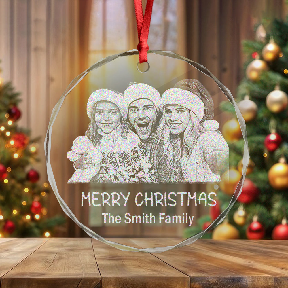 Custom Family Photo And Name Engraved Glass Ornament For Christmas TH10 894277