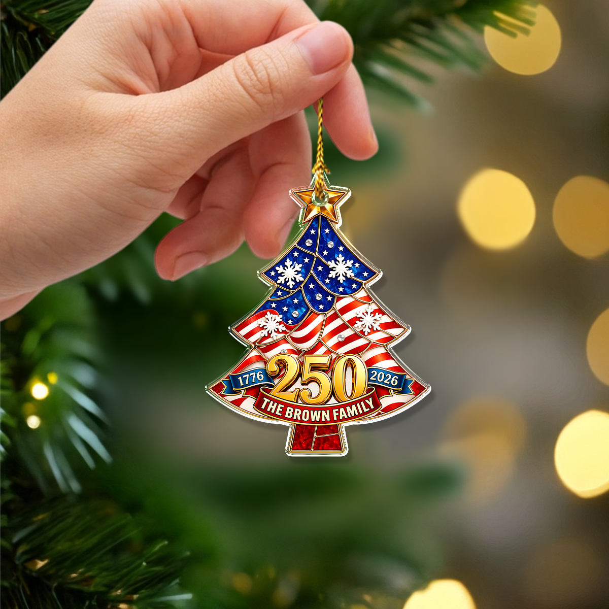 Personalized Family Name 250 Anniversary USA Acrylic Ornament, Memorial Day Gifts HO82 903340