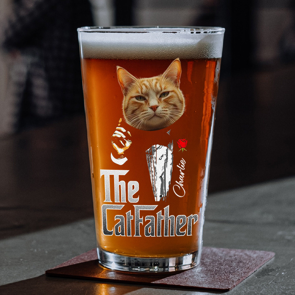 Custom Photo The Catfather Gentlemen Cat Print Beer Glass Personalized Gift For Dad HO82 893856